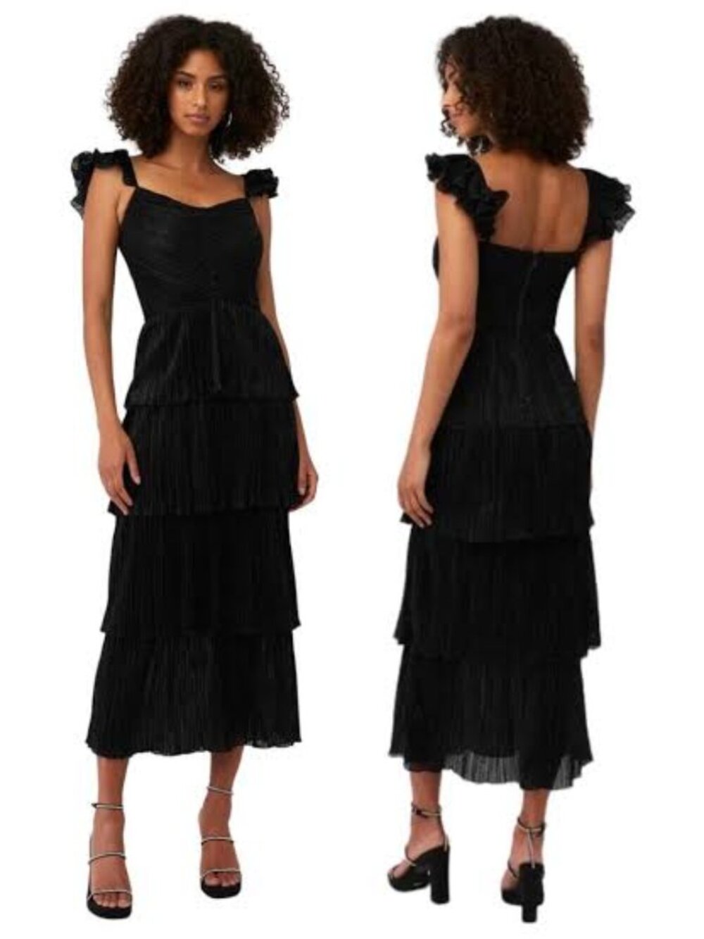 Saylor Quintana Tiered Maxi Dress Shimmery Black Formal Gown Dance Party